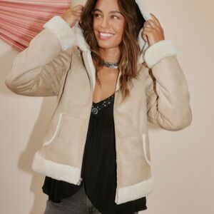 Hollister Cream Teddy Jacket with White Accents